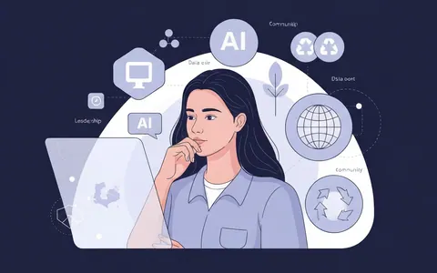 Ілюстрація, що зображує студентку, оточену елементами комп'ютерних наук, штучного інтелекту та сталого розвитку, що символізує її шлях у технологіях та лідерстві.