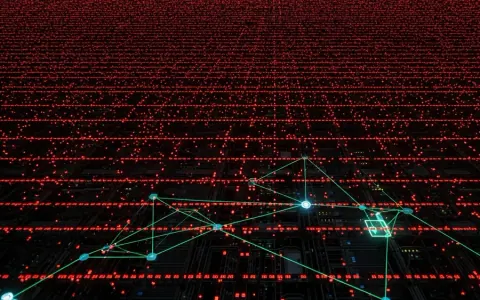Зображення цифрової інфраструктури з численними червоними індикаторами вразливостей та виділеними пріоритетними зонами.