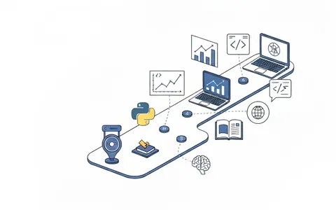 Ілюстрація дорожньої карти з іконками Python, графіками Data Science та елементами коду, що символізує шлях до освоєння Python для кар'єри в Data Science.