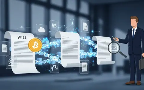 Концептуальна ілюстрація, що показує інтеграцію технології блокчейн з традиційними юридичними документами та цифровими активами