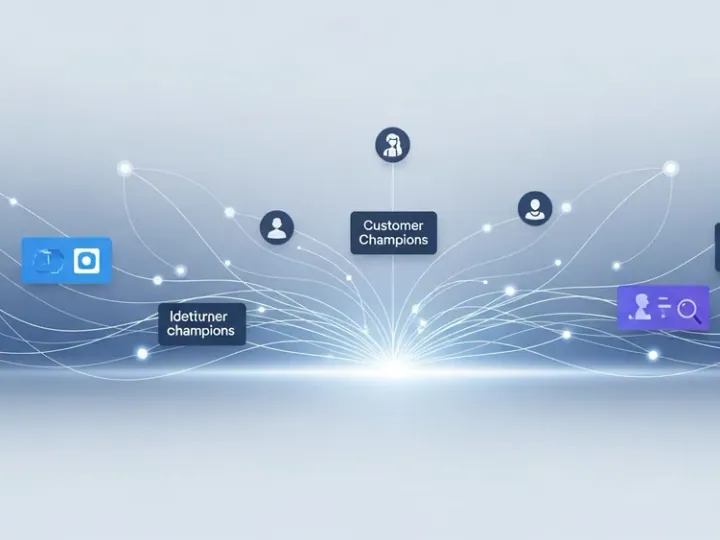 Концептуальна ілюстрація, що символізує аналіз клієнтських даних та утримання клієнтів за допомогою ШІ-платформи ChampionHQ.