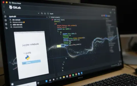 Екран комп'ютера з інтерфейсом GitLab, що показує diff спеціально створеного Jupyter Notebook, натякаючи на вразливість RCE.