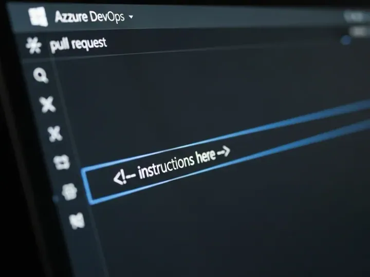 Екран комп'ютера з запитом на злиття Azure DevOps, що показує прихований HTML-коментар