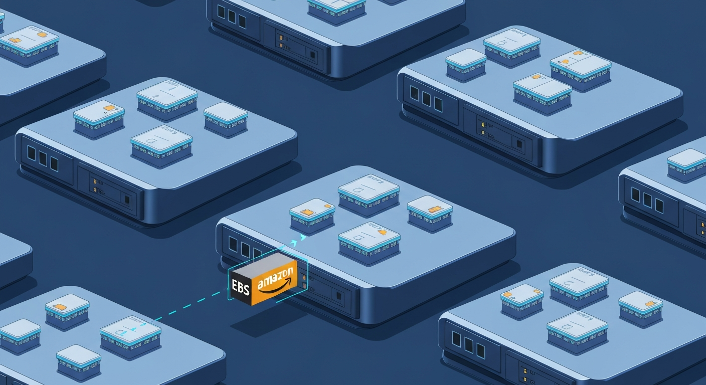 Ілюстрація кластера Kubernetes з кількома вузлами. На кожному вузлі розташовані Pod-и, які спільно використовують дані з локального тому Amazon EBS, приєднаного до цього вузла. Зображено, як дані ізольовані між різними вузлами.