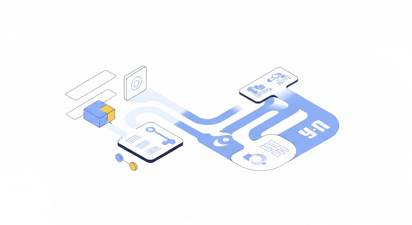 Абстрактна ілюстрація, що показує дві взаємопов'язані платформи даних, які символізують Snowflake та Databricks, що інтегруються в єдину корпоративну екосистему даних.